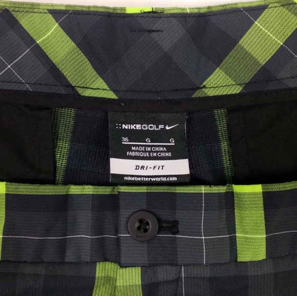 Nike Dri Fit Black Neon Green Plaid Slim Fit Golf Shorts Mens 36 NWOT - Picture 8 of 12